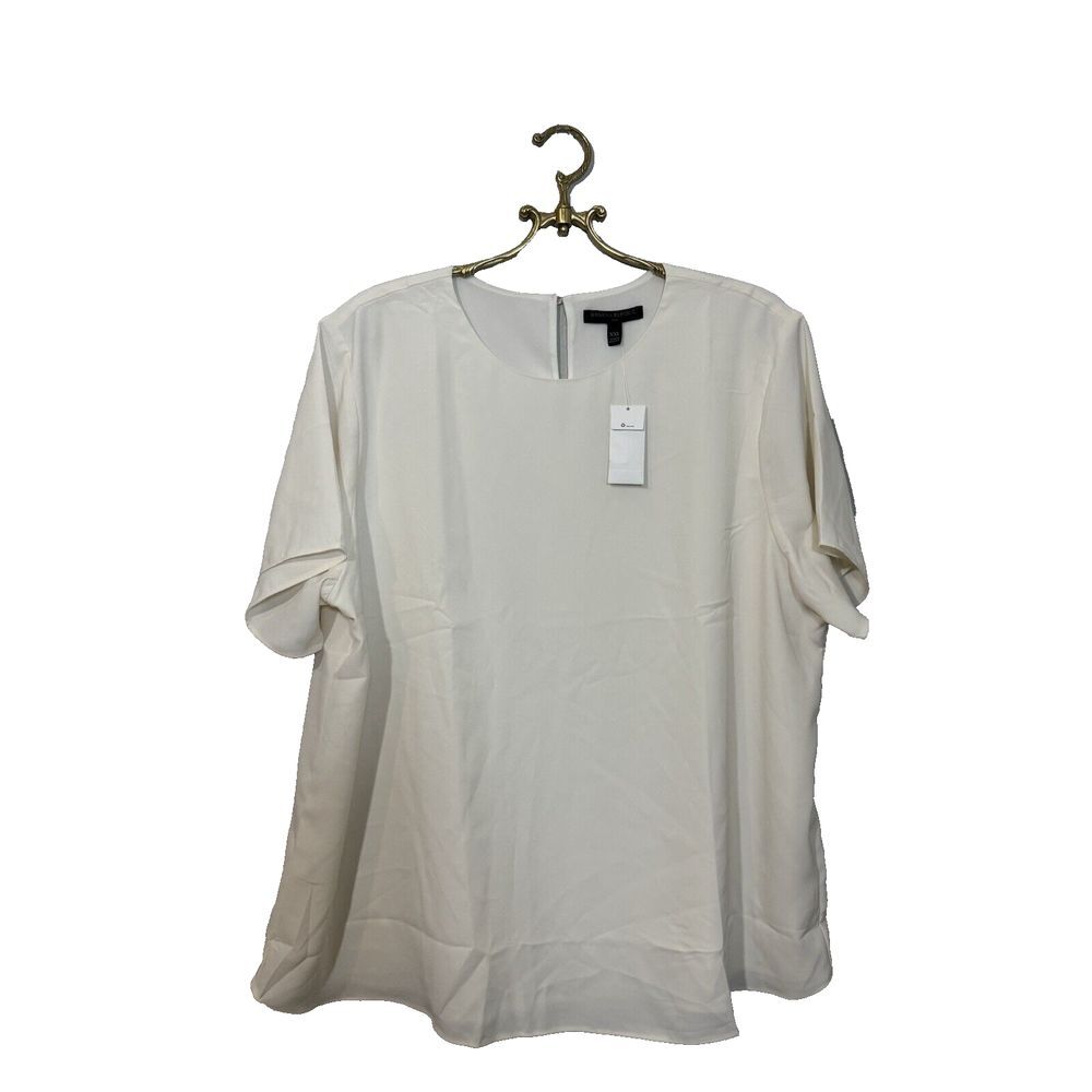 Banana Republic Fact Women's Short Sleeve Boxy Blouse, Black, Size XXL NEW Ivory